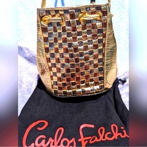 Carlos Falchi Gold and Brown Shoulder Bag with Dust Bag, EUC